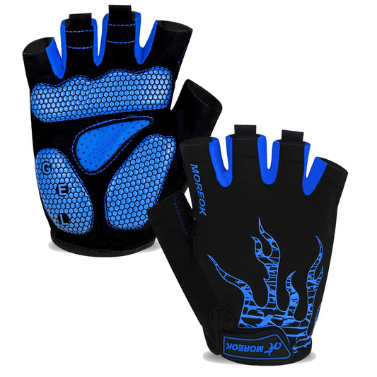 MOREOK Cycling Gloves Bike Gloves for Men/Women-[5MM Gel Pad] Half Finger Bicycle Biking Gloves for Cycling/Weight Lifting/Gym/Motorcycle/Rowing/Outdoor Sports-050-BLUE-M