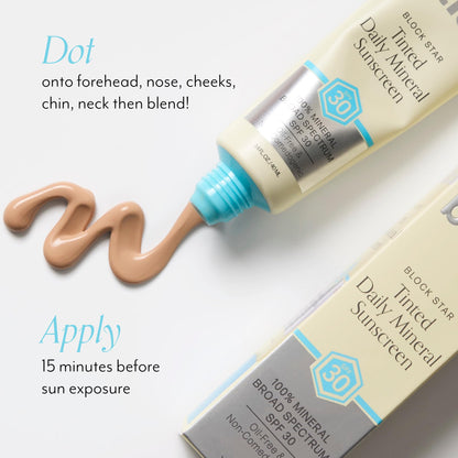 Bliss Block Star SPF 30 Daily Tinted Sunscreen with Zinc Oxide, Sunscreen & Makeup Primer- All Skin Tones - 100% Mineral Broad Spectrum Sunscreen with Titanium Dioxide & Antioxidant Blend,- 1.4 fl oz.