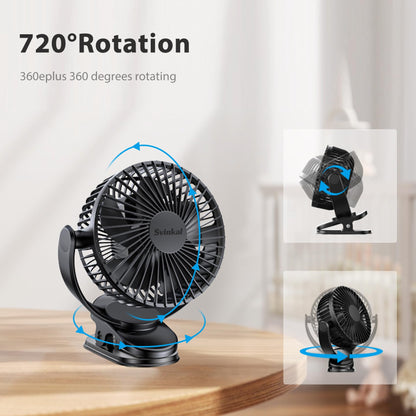 Svinkal Clip on Fan, 5000mAh USB Charging Portable Battery Fans, 6Inch Quiet USB Personal Desk Fan, 3 Speeds, 720° angle adjustment, Small Stroller Fan for home office dormitory.