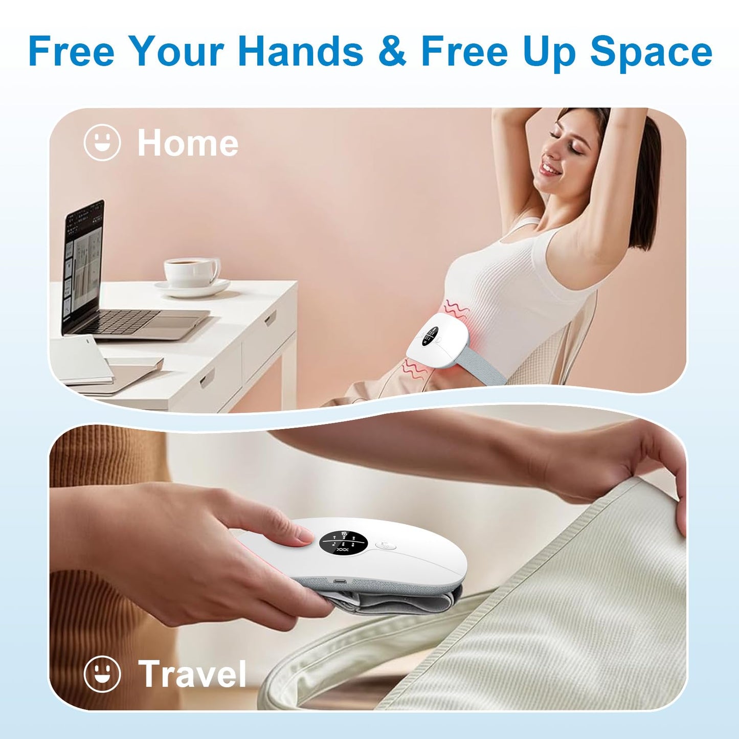 Heating Pad for Period Cramps, 3 Heat Levels and 3 Massage Modes, Portable Heated Pad for Menstrual Cramps Relief, Electric Heat Belt Gifts for Her, Cordless Back Belly Heated Belt for Women and Girl