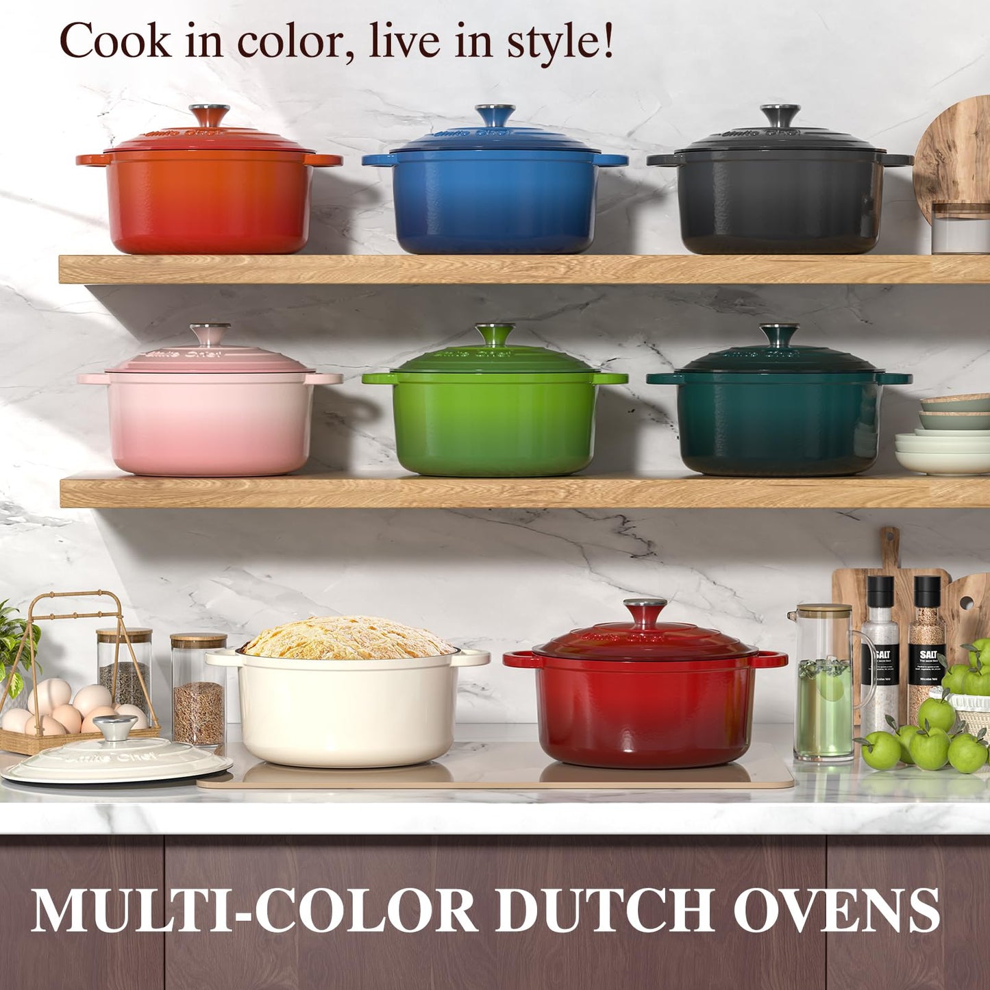 Umite Chef 5QT Enameled Cast Iron Dutch Oven Pot with Lid, Heavy-Duty, Cookware for Bread Baking, Braising, Stews, Roasting, Wedding Registry Ideas & Gifts(Green)