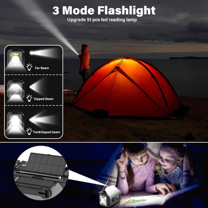 44400mWh/12000mAh Emergency Weather Radio, Hand Crank Radio Solar Radio Portable AM/FM/NOAA Radio with 2 Solar Panels 3 Charging Methods SOS Alarm 3 Mode Flashlight Phone Charger Compass Reading Lamp