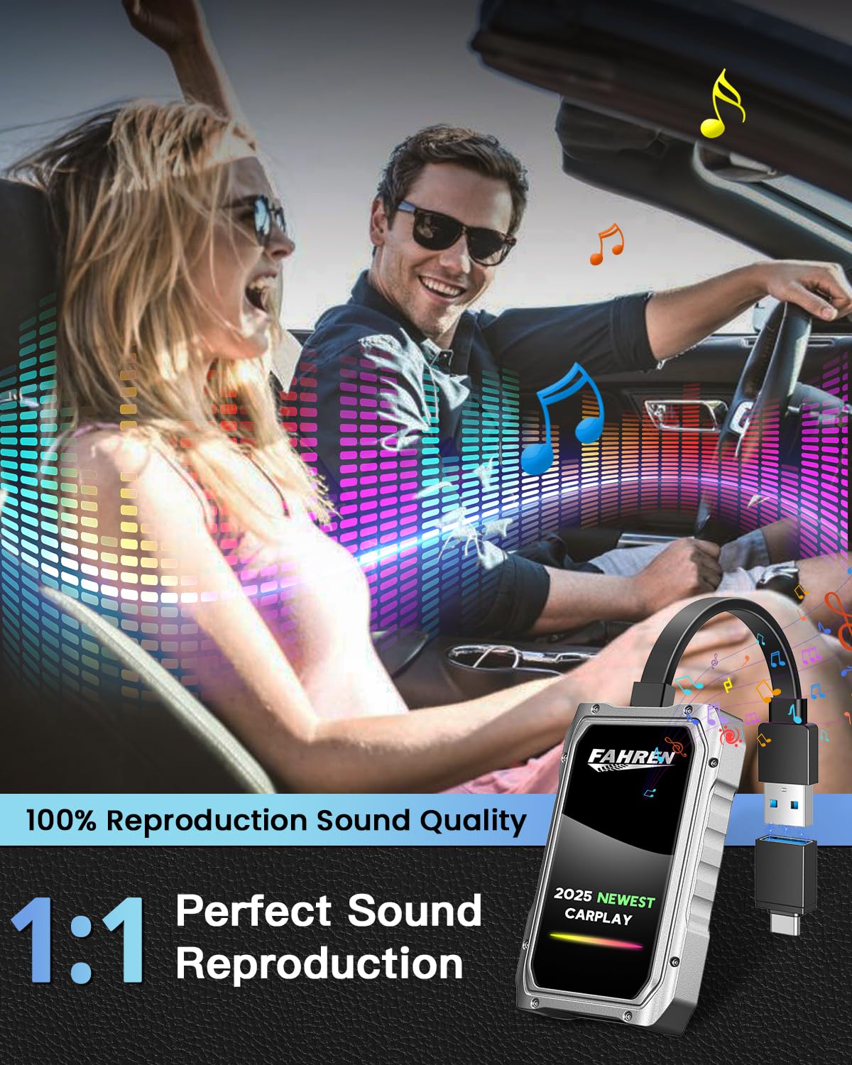 Fahren 2025 Upgraded Wireless CarPlay Adapter for iPhone, Fastest & Stablest 5G WiFi & 5.4 Bluetooth Apple CarPlay Dongle with RGB Light, Compatible with iPhone 8+ & Android Phones, Cars from 2017