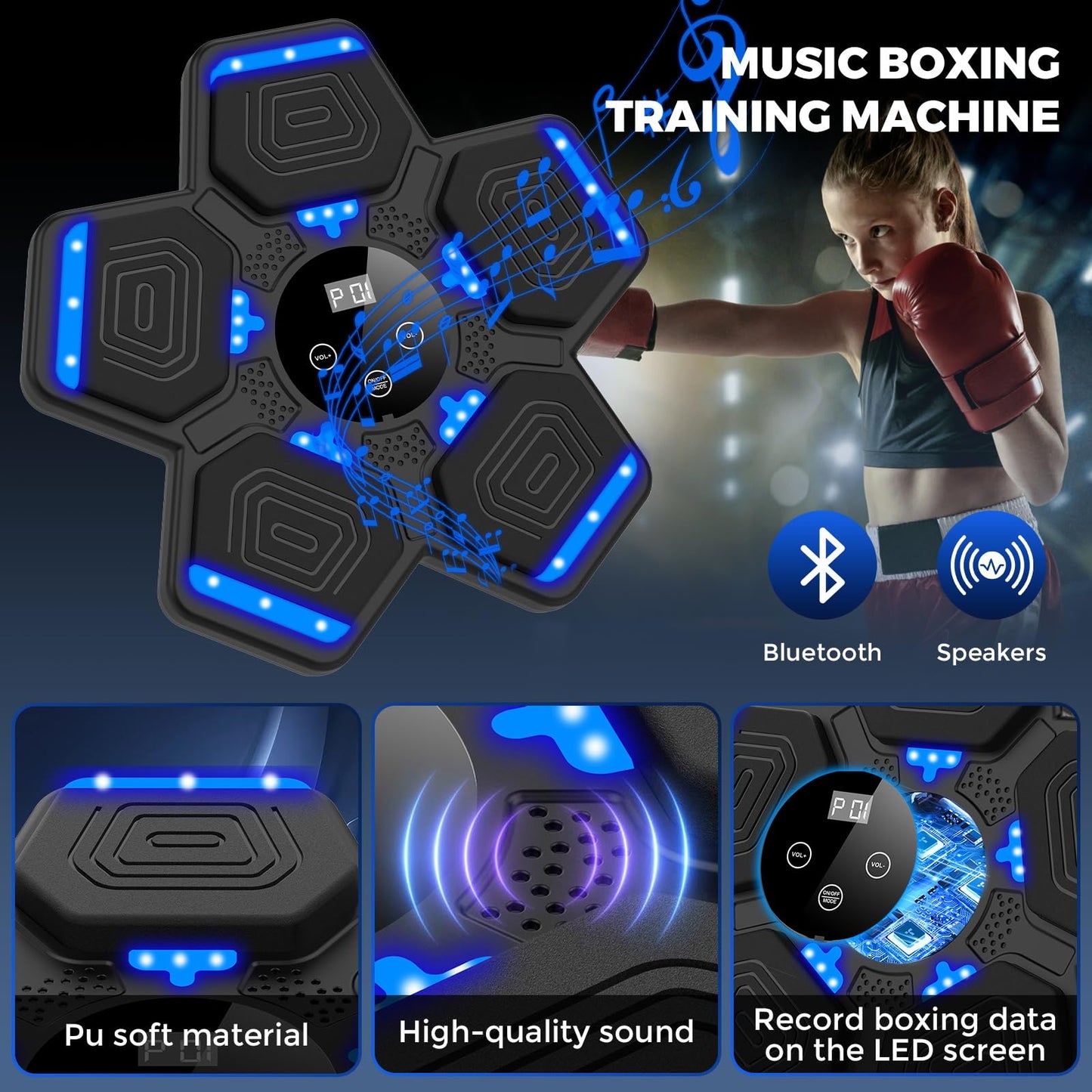 LOLBOX 2024 Music Boxing Machine with Boxing Gloves, Smart Bluetooth Boxing Machine with LED Electronic Wall Mounted, Music Boxing Target Workout Punching Equipment for Home(Upgrade)