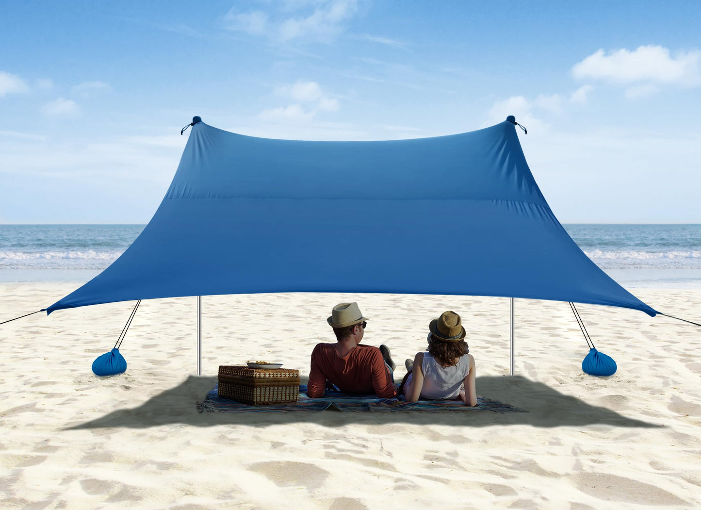 Beach Tent, Camping Sun Shelter 10 x 10ft, with 4 Sandbags, UPF50+, includes Sand Shovel, Ground Pegs & Stability Poles, Pop Up Beach Canopy Sunshade for Fishing, Backyard Fun or Picnics