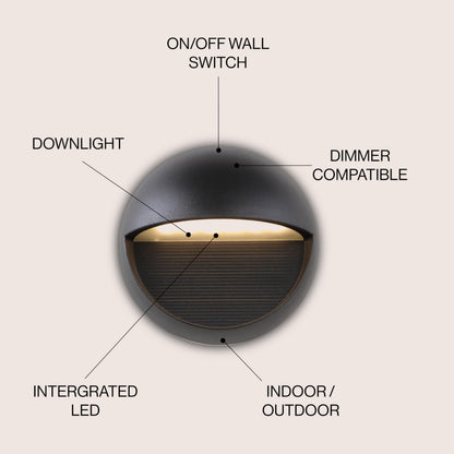 JONATHAN Y JYL7441A Orbe 6.25" Outdoor Metal/Glass Integrated LED Sconce Contemporary Modern Scandinavian 3000K LED Bulbs Included Porch Patio Yard Garage Doorway Entryway, Black