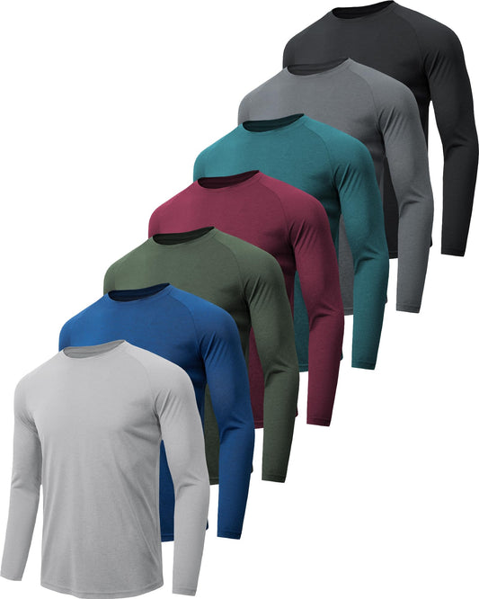 MLYENX 4-7 Pack Long Sleeve Shirts for Men Quick Dry Moisture Wicking Mens Long Sleeve Tee Shirts Workout T Shirts