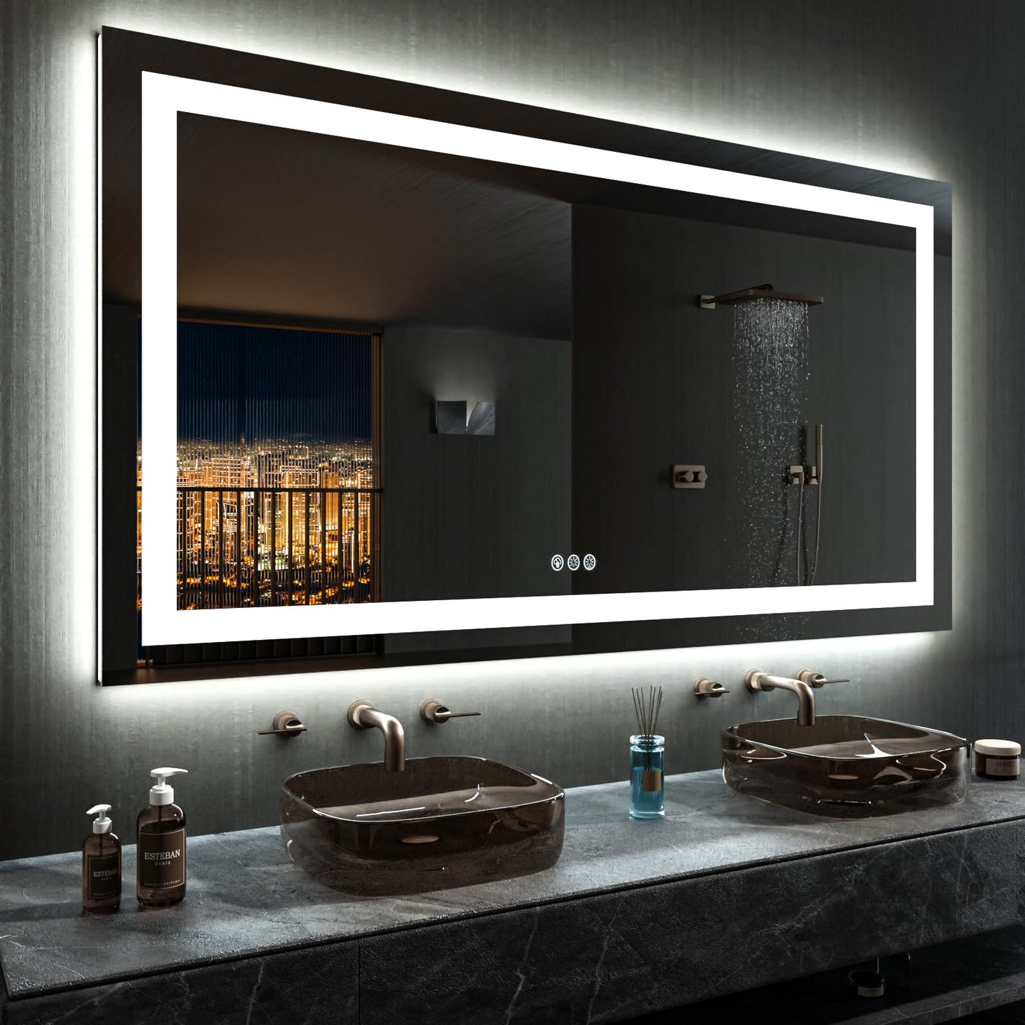 LOAAO 72”X40“ RGB LED Bathroom Mirror with Lights, Large, Anti-Fog, Dimmable Smart Lighted Bathroom Vanity Mirror, Multiple Light Modes, RGB Backlit + Front Light, Memory Function, Tempered Glass