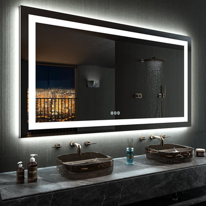 LOAAO 72”X40“ RGB LED Bathroom Mirror with Lights, Large, Anti-Fog, Dimmable Smart Lighted Bathroom Vanity Mirror, Multiple Light Modes, RGB Backlit + Front Light, Memory Function, Tempered Glass
