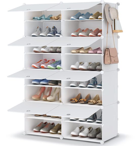 HOMIDEC Shoe Rack, 8 Tier Shoe Storage Cabinet 32 Pair Plastic Shoe Shelves Organizer for Closet Hallway Bedroom Entryway