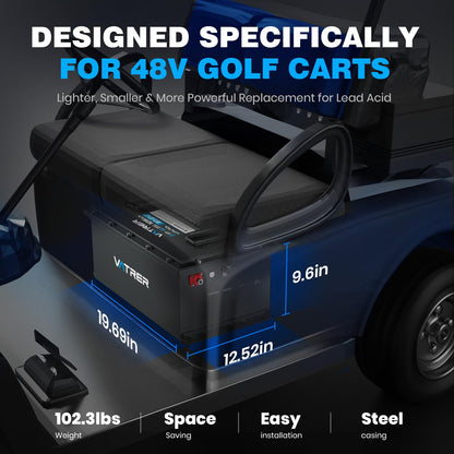 VATRER POWER 48V 105Ah Lithium Golf Cart Battery, Built-in Smart 200A BMS, with Touch Monitor & Mobile APP, 4000+ Cycles Rechargeable LiFePO4 Battery, Max 10.24kW Power Output, Perfect for Golf Carts
