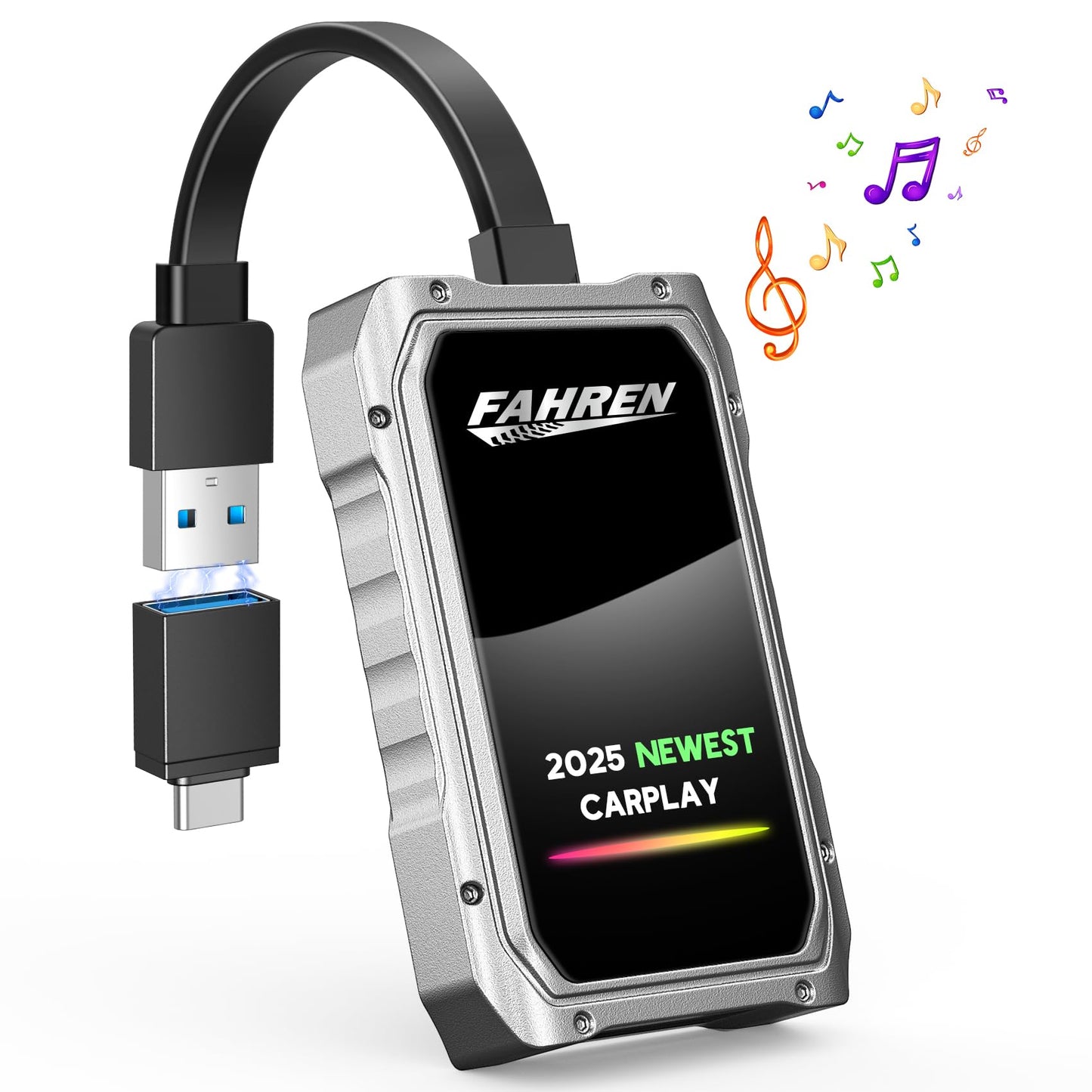 Fahren 2025 Upgraded Wireless CarPlay Adapter for iPhone, Fastest & Stablest 5G WiFi & 5.4 Bluetooth Apple CarPlay Dongle with RGB Light, Compatible with iPhone 8+ & Android Phones, Cars from 2017