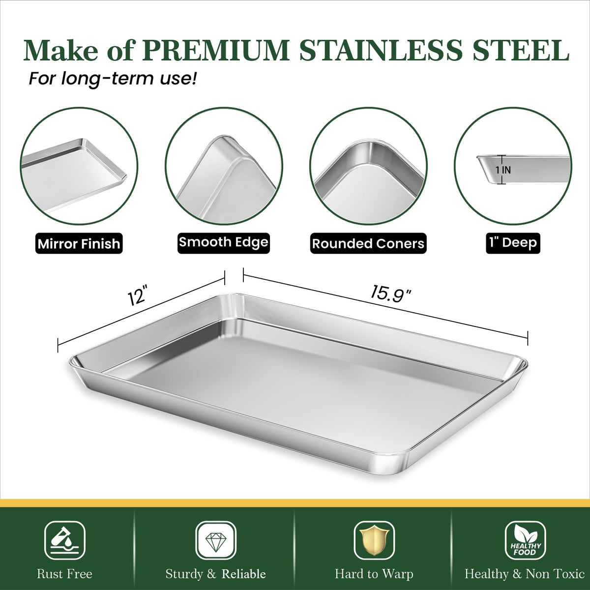 Baking Sheet Cooling Rack Set: 2PCS Stainless Steel Cookie Pan for Toaster Oven with Wire Rack Size 9 x 6.9 x 1 Inch - Nonstick Heavy Duty & Dishwasher Safe Cooking Tray for Roasting Bacon