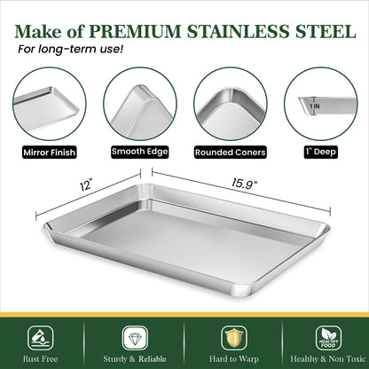 Baking Sheet Cooling Rack Set: 2PCS Stainless Steel Cookie Pan for Toaster Oven with Wire Rack Size 9 x 6.9 x 1 Inch - Nonstick Heavy Duty & Dishwasher Safe Cooking Tray for Roasting Bacon