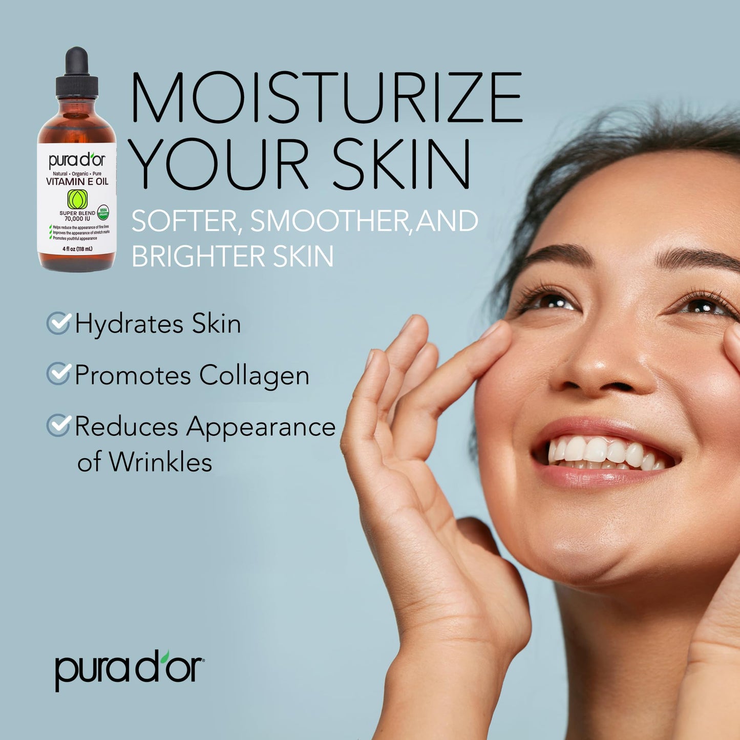 PURA D'OR 4 Oz ORGANIC Vitamin E Oil Blend 70,000 IU - 100% Natural Hexane Free, Sweet Almond, Apricot, Jojoba, Argan, Rosehip, Sunflower & Avocado Bath Oil For Scars, Skin, Face & Full Body