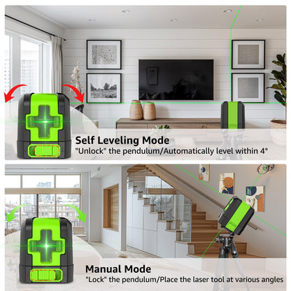 HUEPAR Laser Level Classic, 100ft Self Leveling Green Cross Line Laser for Picture Hanging, Tile, Decoration & DIY Indoor Construction – 360° Magnetic Base & Battery Included