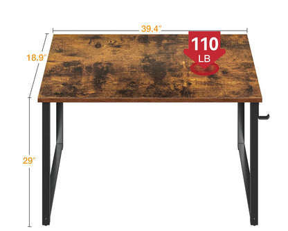 ODK 40 Inches Computer Desk for Home Office, Office Table for Small Spaces, Writing Desk with Headphone Hooks, Rustic Brown
