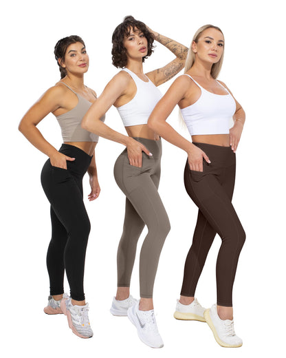 CHRLEISURE Leggings with Pockets for Women, High Waisted Tummy Control Workout Yoga Pants(Black,Gray,Brown,Navy,Khaki,M)