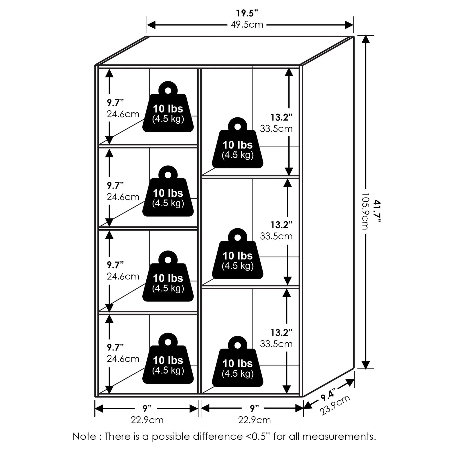Furinno LUDER Book Shelf, 7-Cube Bookshelf, Bookcase, 9.4 x 19.5 x 41.7, for Living Room, Bedroom, Home Office, Amber Pine
