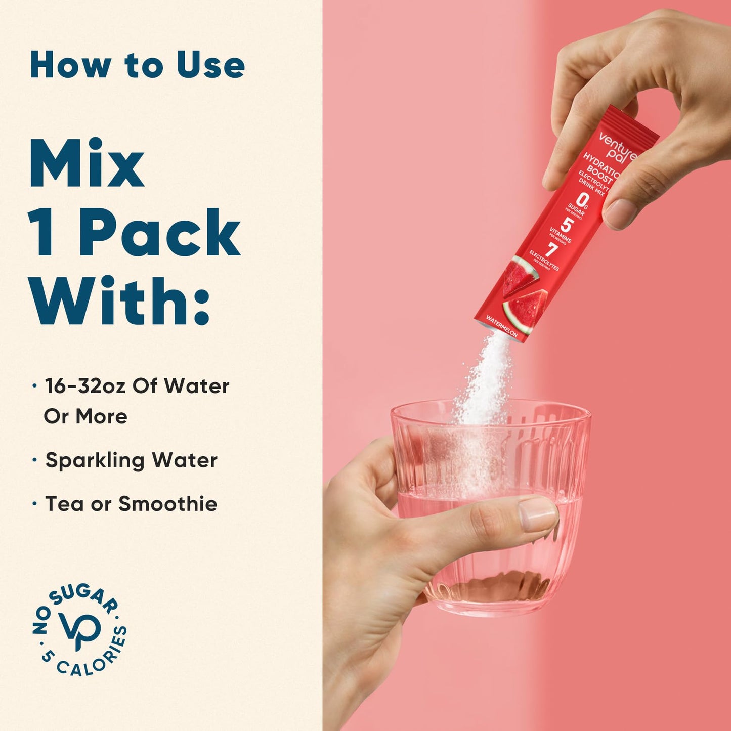 Venture Pal Sugar Free Electrolyte Powder Packets - Liquid Daily IV Hydration Packets for Rehydration | 5 Vitamins & 7 Electrolytes | Keto Friendly | Non-GMO | Vegan | 16 Sticks