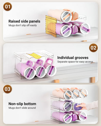 Gracenal Water Bottle Organizer for Stanley 40 oz Tumbler with Handle, Patented Pantry Kitchen Organizers and Storage for Stanley Cup Accessories, Stackable Water Bottle Holder Wine Rack Gifts, 4Pack