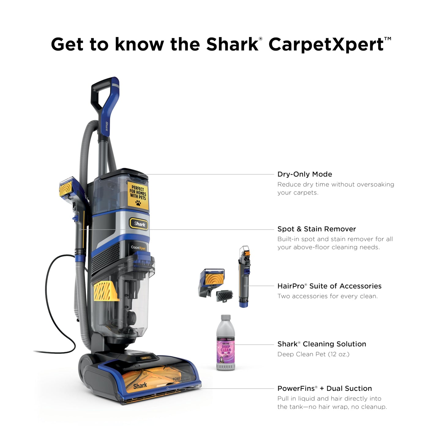 Shark CarpetXpert HairPro Upright Carpet, Area Rug & Upholstery Cleaner with Spot & Stain Remover, Perfect for Pets, Carpet Shampooer, 2 Cleaning Tools, Pet Cleaning Solution, Cobalt, EX251BRN
