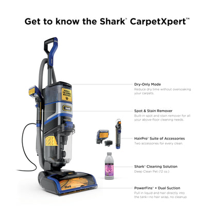 Shark CarpetXpert HairPro Upright Carpet, Area Rug & Upholstery Cleaner with Spot & Stain Remover, Perfect for Pets, Carpet Shampooer, 2 Cleaning Tools, Pet Cleaning Solution, Cobalt, EX251BRN