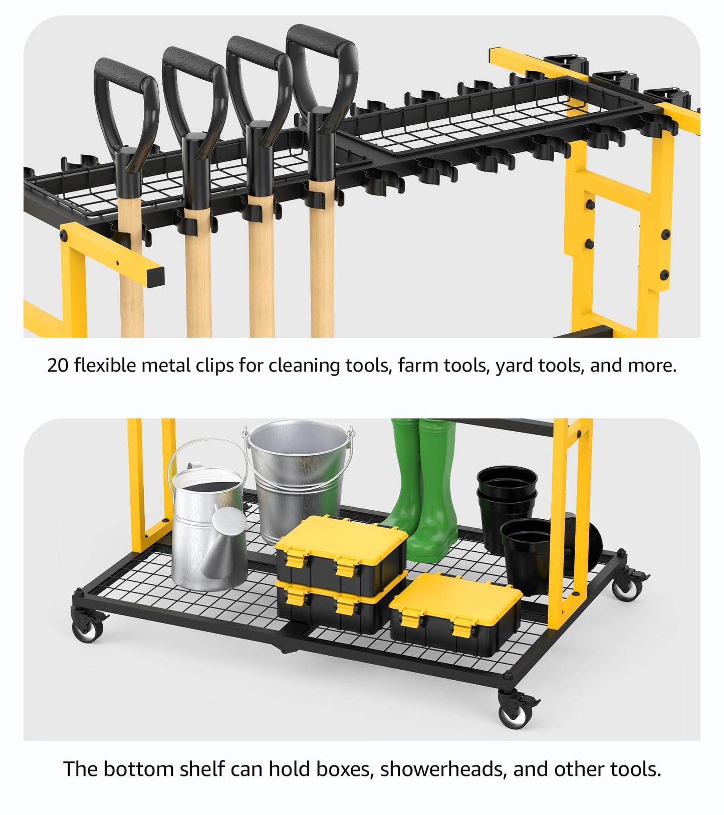 CCCEI Garage Organization with Wheels, Outdoor Gargen Yard Shed Tools Organizer Cart, Home Storage for Cleaning Supplies Organizer, Broom Holder, for Shovel and Rake, Long Farming and Farming Tools.