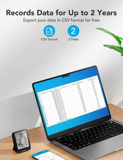 GoveeLife Hygrometer Thermometer H5104, Bluetooth Room Temperature Monitor with APP Alert and 2 Years Date Storage Export, Remote LCD Digital Hygrometer Indoor Humidity Meter, Greenhouse, Humidor, RV
