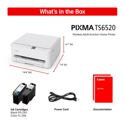 Canon PIXMA TS6520 Wireless Color Inkjet Printer for Duplex Printing, White – Home Printer with Copier/Scanner, 1.42” OLED Display, Intuitive Control Panel, Compact Design