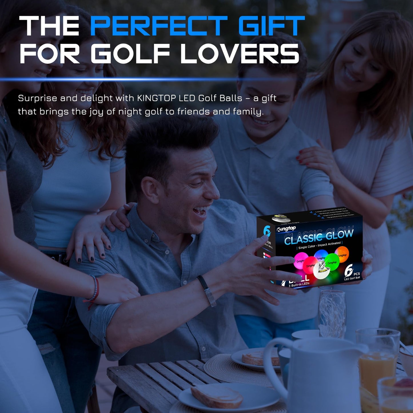 KINGTOP Classic Glow in The Dark Golf Balls with 10-Minute Reset Timer, Super Bright Light Up LED Golf Balls - with Glowing Tees and Storage Bag - Novelty Night Golfing Gift for Men and Women