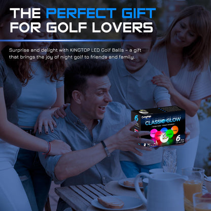 KINGTOP Classic Glow in The Dark Golf Balls with 10-Minute Reset Timer, Super Bright Light Up LED Golf Balls - with Glowing Tees and Storage Bag - Novelty Night Golfing Gift for Men and Women