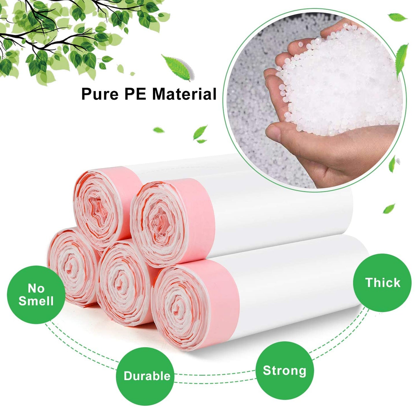 2 Gallon Small Trash-Bags Drawstring Bathroom - White Mini Garbage Bags 60 Count Plastic Unscented 7.5L Tiny Waste Basket Liners Kitchen Office Car Strong Thick Bulk Magesh