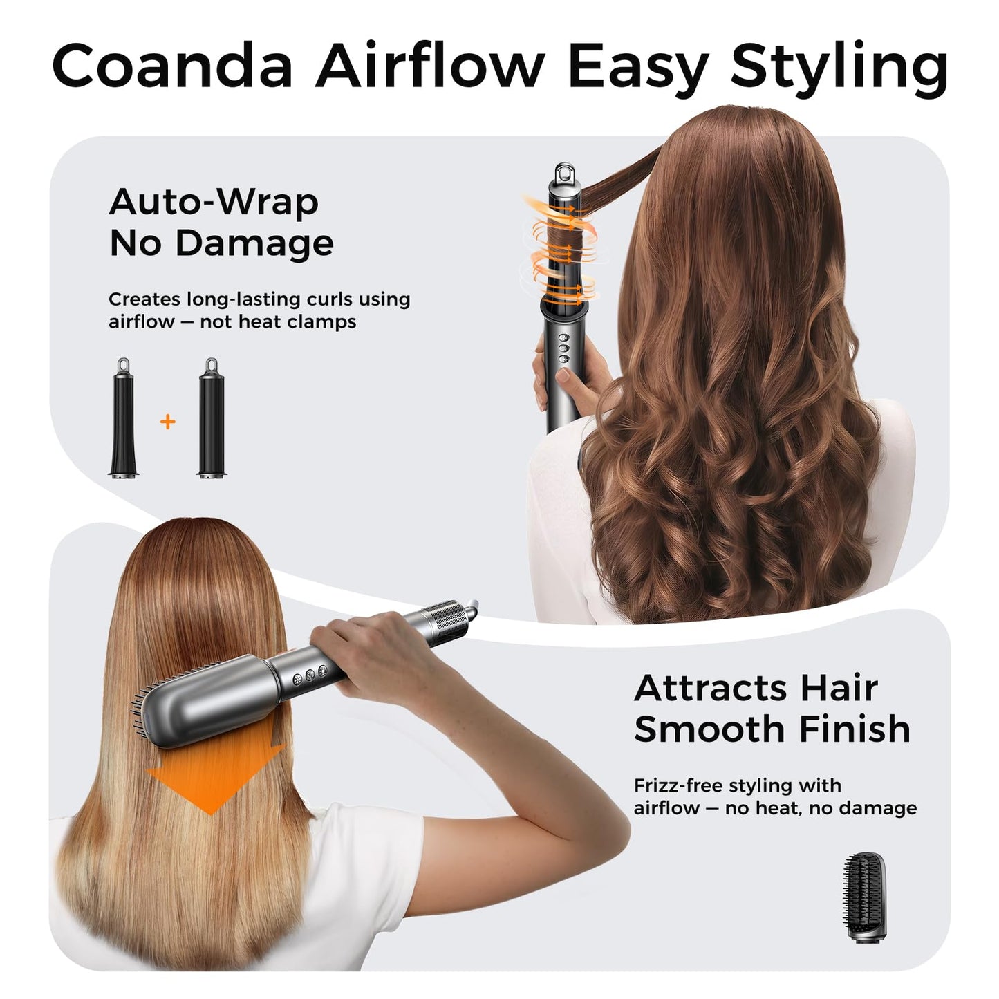 All-in-One Air Styler - Auto Curl, Straighten, Volumize, Dry - 160000 RPM High-Speed for Faster Styling - Reduces Heat Damage & Frizz Hair Styling Irons - Ionic Blow Dryer Brush for All Types (Nickel)