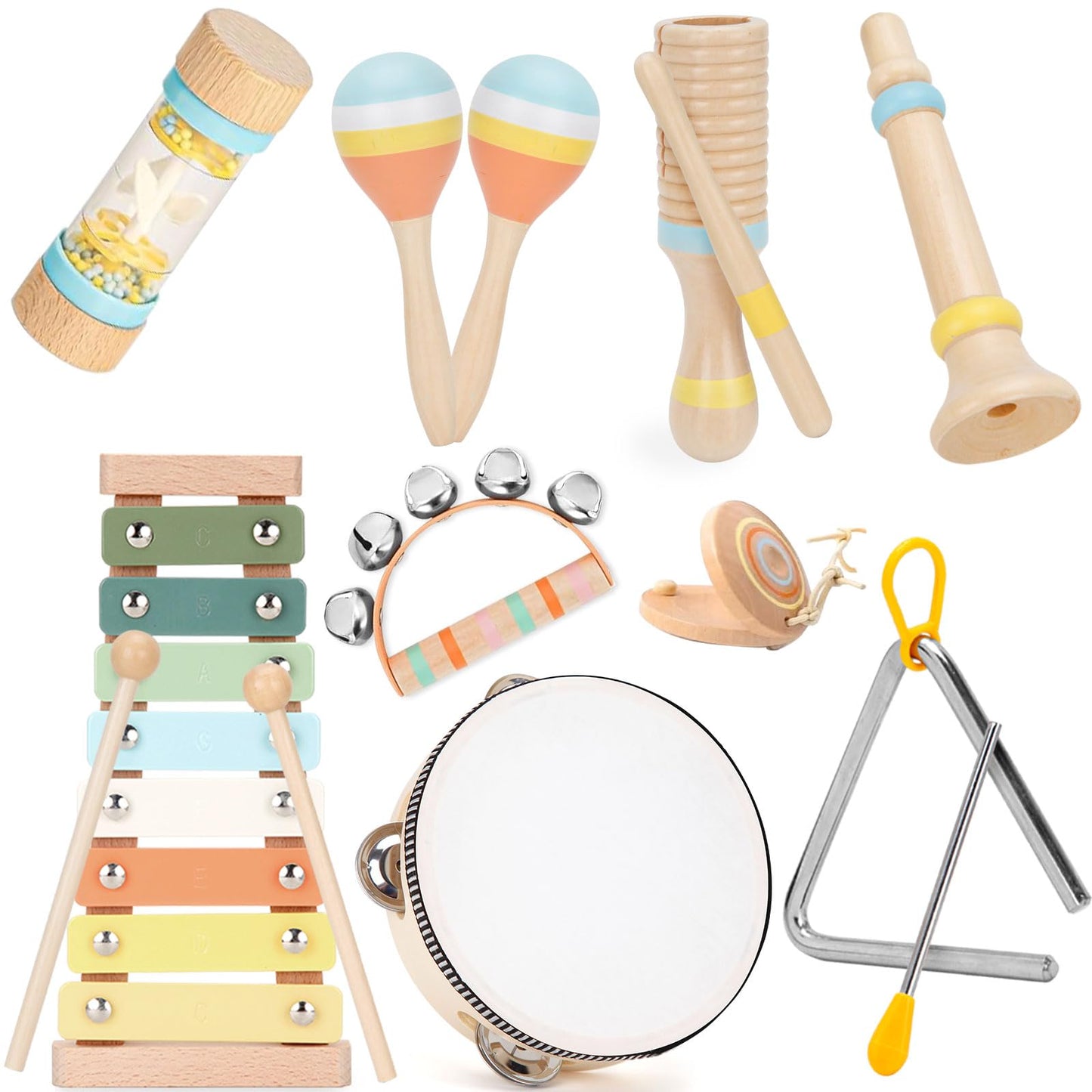 ZJEFUNS Baby Musical Instruments Set Wooden Montessori Toys for Toddlers 1-3 Percussion Instruments Set Modern Boho Music Toys for Kids Preschool Educational.