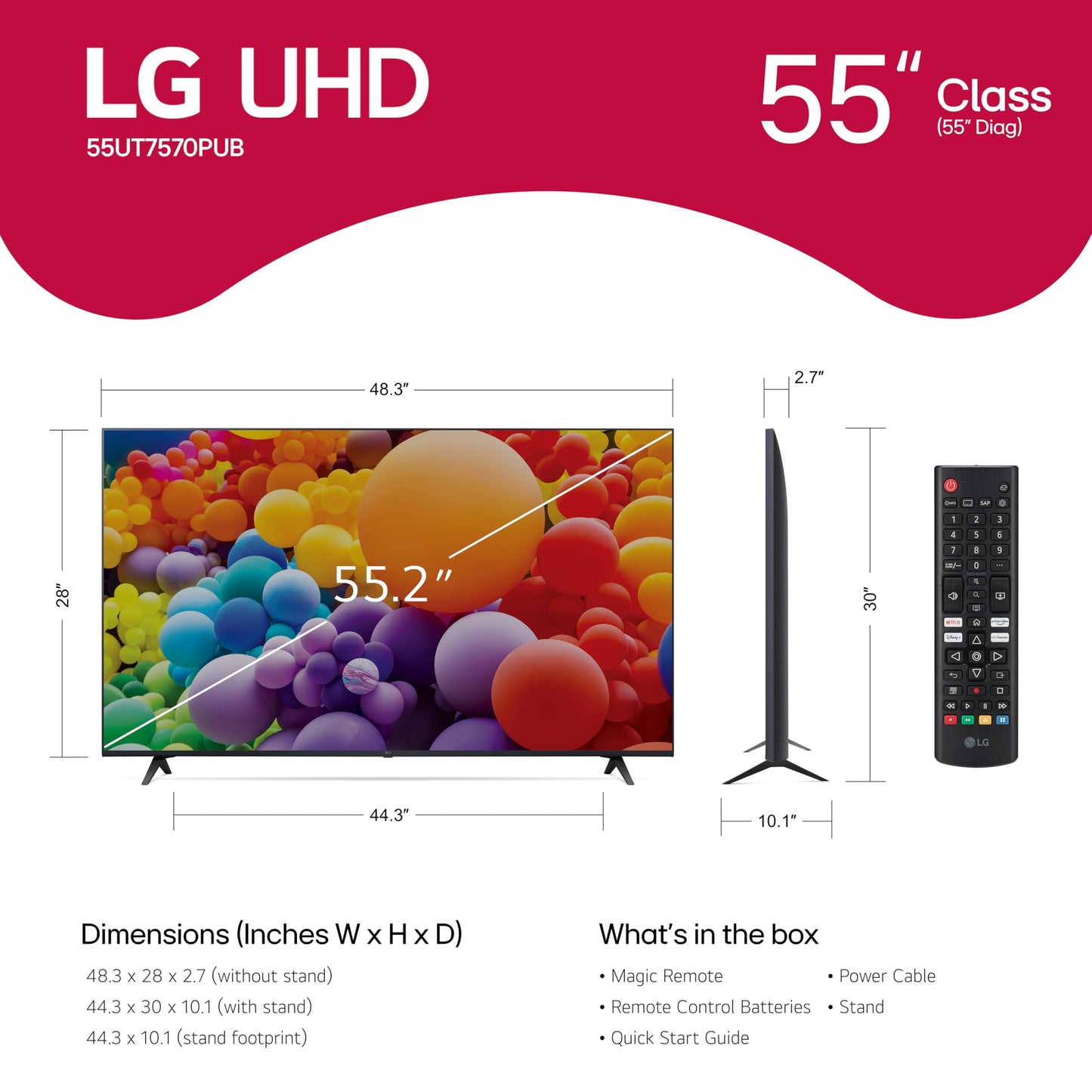 LG 55-Inch Class UT75 Series LED Smart TV 4K Processor Flat Screen AI-Powered with Alexa Built-in (55UT7570PUB, 2024)