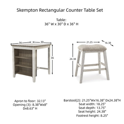 Signature Design by Ashley Skempton 3 Piece Counter Height Dining Set, Includes Table and 2 Barstools, Whitewash