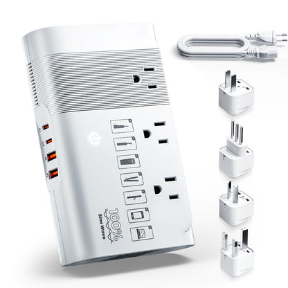 DOACE 500W Universal Travel Adapter 220V to 110V Voltage Converter, Pure Sine Wave European Travel Plug Adapter Converter, Transformer for US to Most Europe，UK/AU/EU/IT with 3 US Outlets & 4 USB