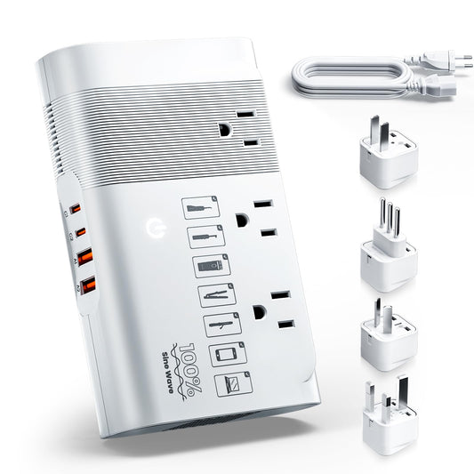 DOACE 500W Universal Travel Adapter 220V to 110V Voltage Converter, Pure Sine Wave European Travel Plug Adapter Converter, Transformer for US to Most Europe，UK/AU/EU/IT with 3 US Outlets & 4 USB
