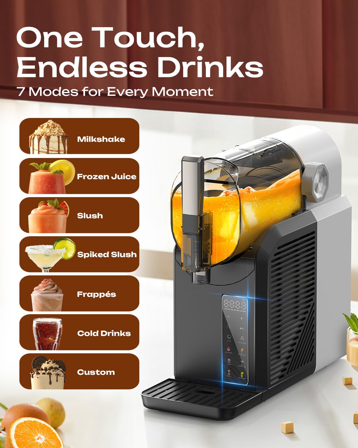 GreenEver Slushie Machine for Home: 15-60 Minutes Slushy Machine, Frozen Drink and Slushie Maker with 7 Preset Programs, 4 Hours Freshness, Slush, Milkshakes, Frozen Margaritas, Frappés, and More