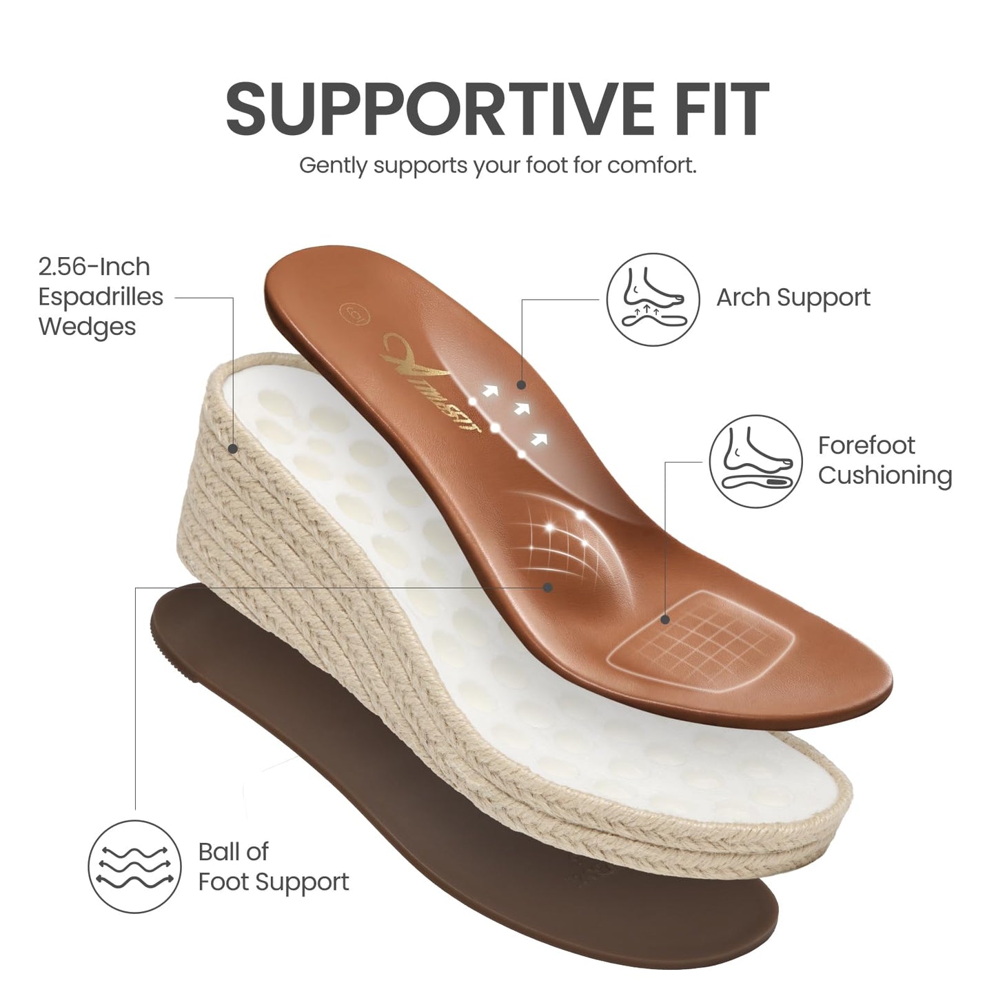 Athlefit Espadrille Wedge Sandals for Women Platform Comfortable Dressy Casual Open Toe Elastic Strap Brown Sandals with Arch Support for Summer Walking Size 8.5