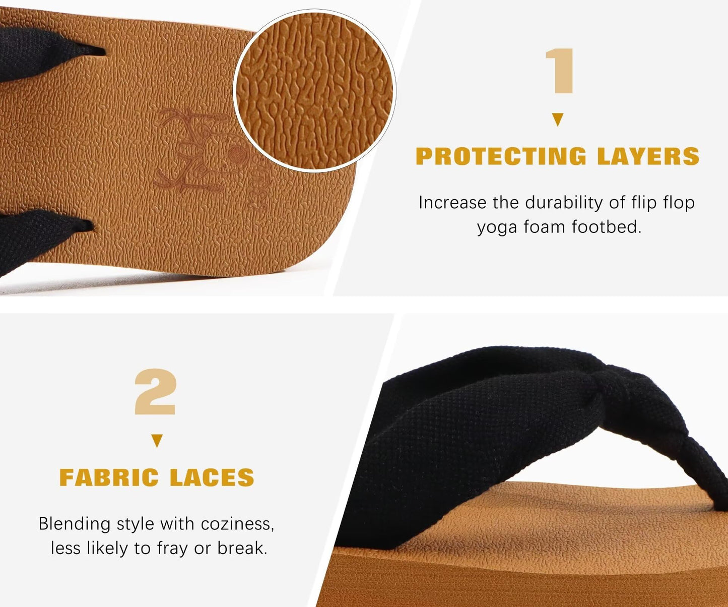 KuaiLu Flip Flops Women Arch Support Yoga Mat Comfortable Summer Beach Walking Thong Cushion Sandals Slip on Outfits Travel Essentials Orthotic Slides Indoor Outdoor Slippers Shoes Black Khaki Size 8