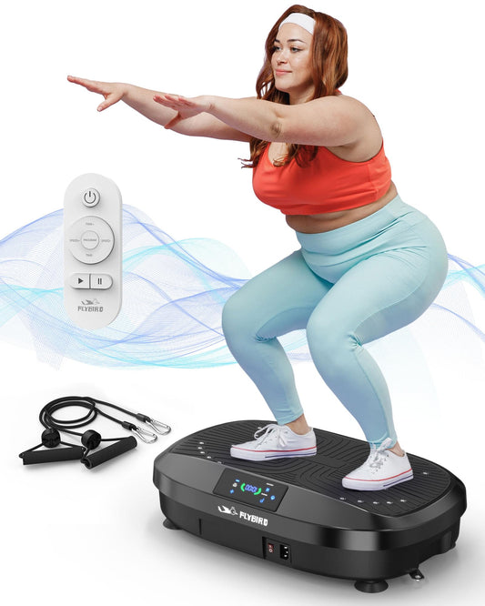 FLYBIRD Vibration Plate Exercise Machine, Lymphatic Drainage Machine, Whole Body Workout Vibration Platform w/ 2 Resistance Bands for Wellness and Fitness-Black