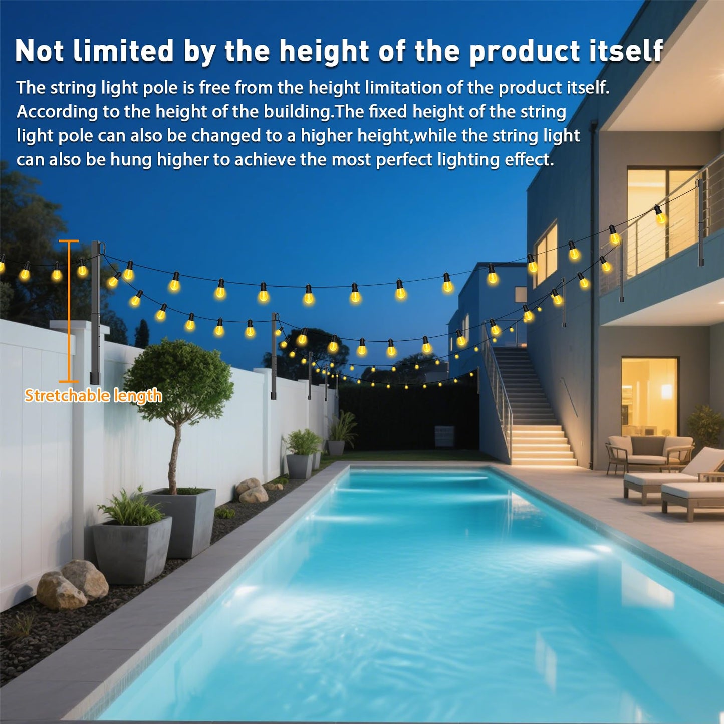 2.8Ft String Light Poles 8 Pack,Light Poles for Outside Lights,Outdoor with Fence Brackets Hanging Lights,Metal Stand Deck Patio Backyard
