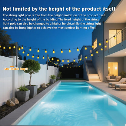 2.8Ft String Light Poles 8 Pack,Light Poles for Outside Lights,Outdoor with Fence Brackets Hanging Lights,Metal Stand Deck Patio Backyard