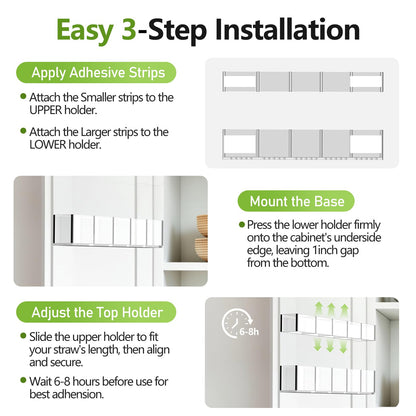 Rycid Straw Holder for Cabinet Door, 9.8” Adjustable Two-Part Large Acrylic Straws Organizer with Ultra Sticky Adhesive Strips, 2025 Reusable Straw Storage for Kitchen Cupboard(Transparent)