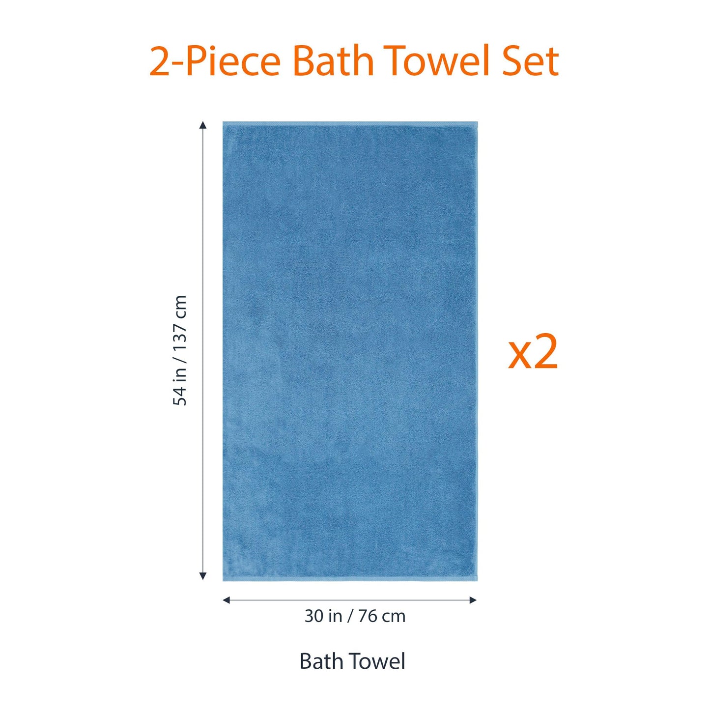 Amazon Basics 2-Piece Quick-Dry Oversize Bath Towel, 100% Cotton, 54" x 30", Lake Blue