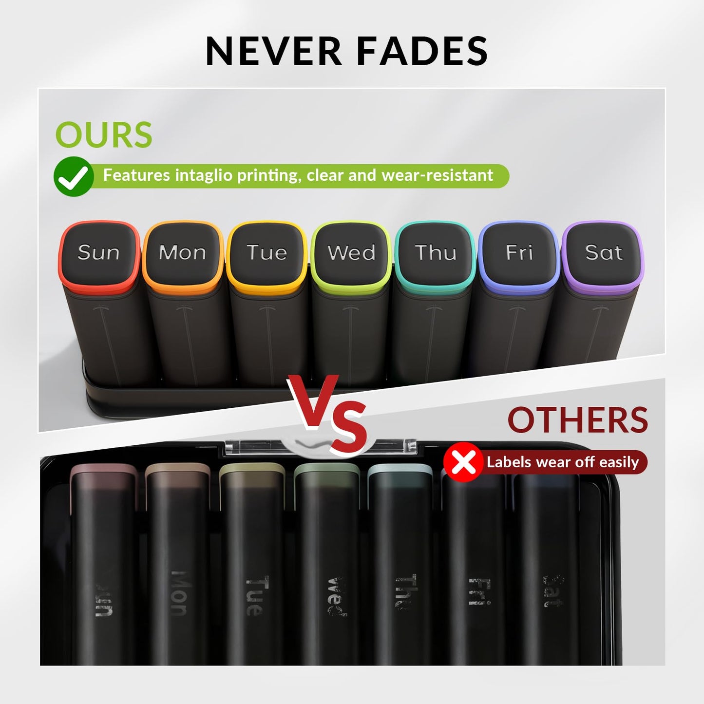 KOVIUU Weekly Pill Organizer 3X a Day, Detachable Pill Box 7 Day, Large 3 Times Daily Pill Case, Travel Pill Container Holder, Week Medication Dispenser Pillbox for Vitamin Supplement Medicine, Black