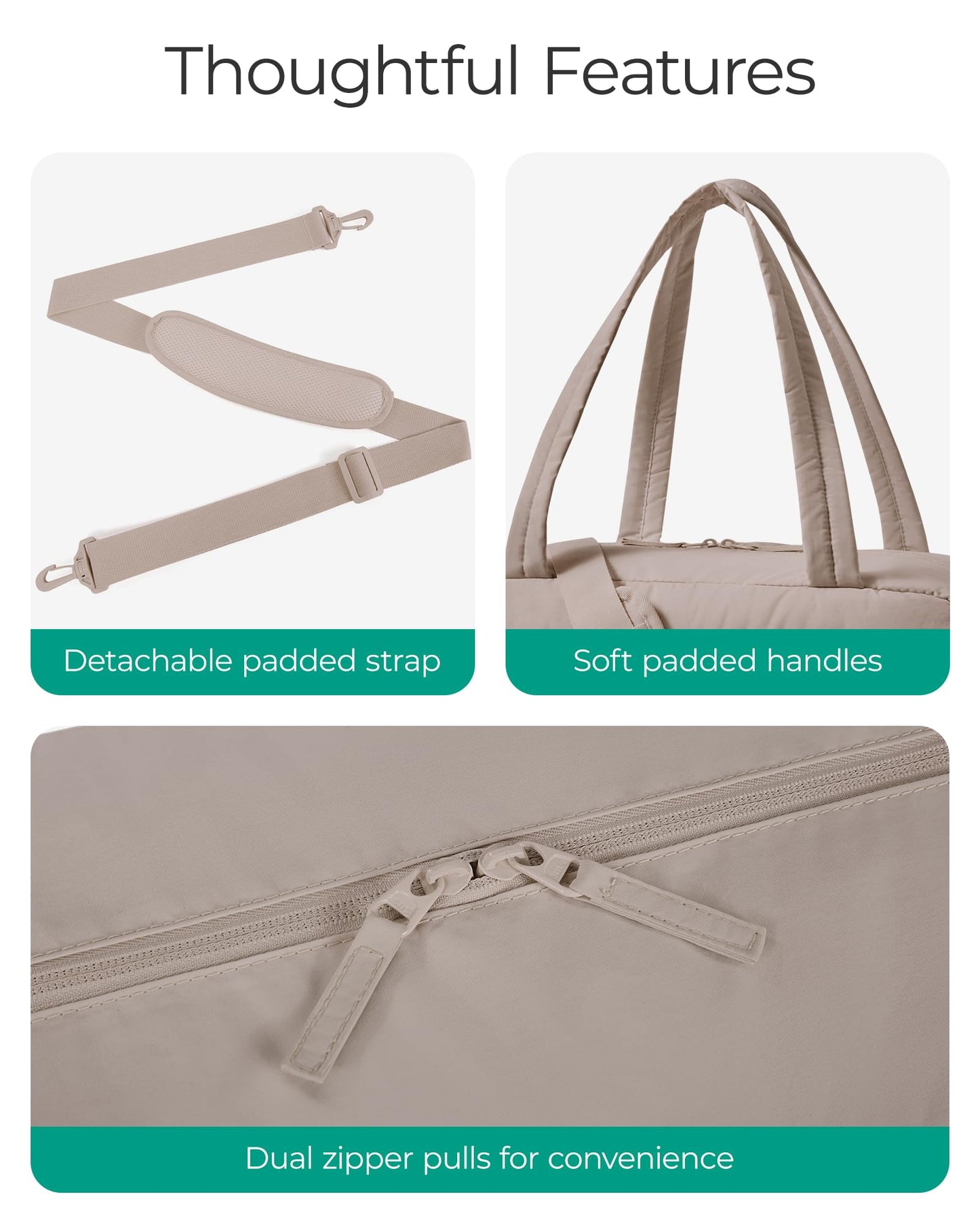 BAGSMART Gym Bag for Women with Toiletry Pouch, Lightweight Weekender Bags for Women with Wet Pocket, 31L Quilted Travel Duffle Carry On Bag, Weekender Overnight Bag for Travel,Water Resistant, Camel