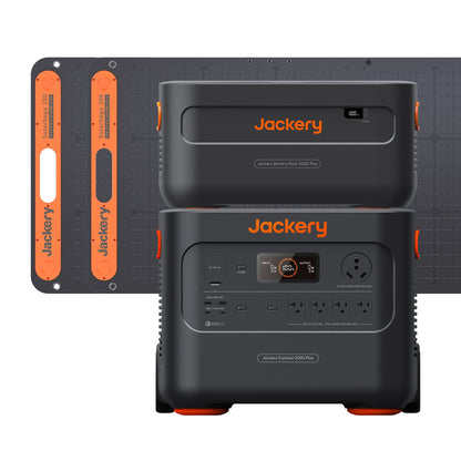 Jackery Solar Generator 2000 Plus Kit(4kWh), Explorer 2000 Plus and 1xPackPlus E2000 Plus Expandable Battery with 2x200W Solar Panel, 4085Wh LiFePO4, 3000W Output for Outdoor RV Camping,Home Emergency